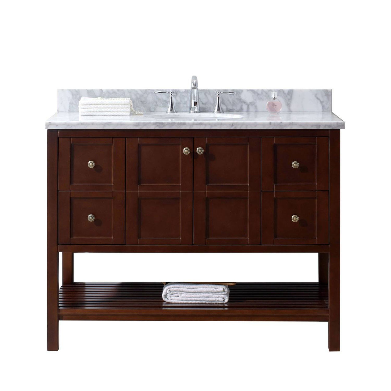 Virtu USA Winterfell 48" Single Round Sink Cherry Top Vanity with Mirror Vanity Virtu USA 