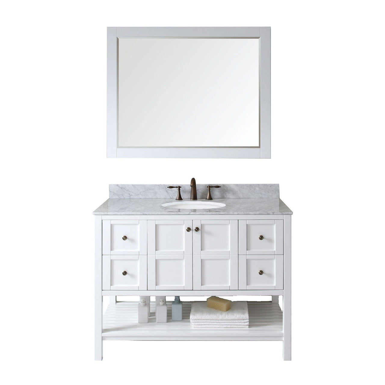 Virtu USA Winterfell 48" Single Round Sink White Top Vanity in White with Mirror Vanity Virtu USA 
