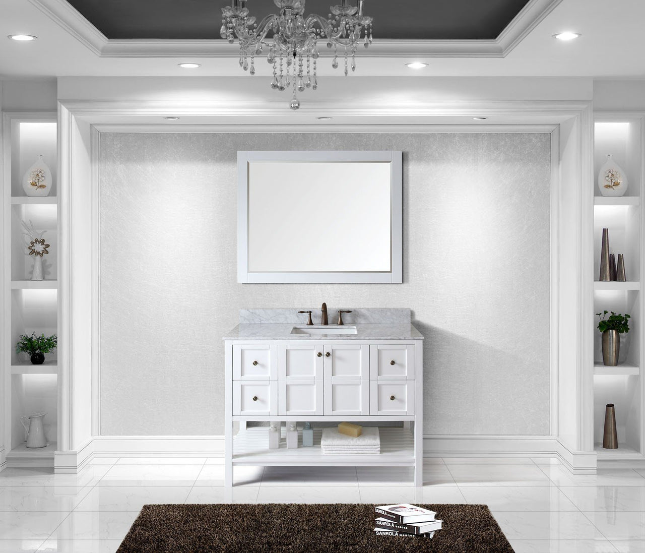 Virtu USA Winterfell 48" Single Square Sink White Top Vanity with Mirror Vanity Virtu USA 