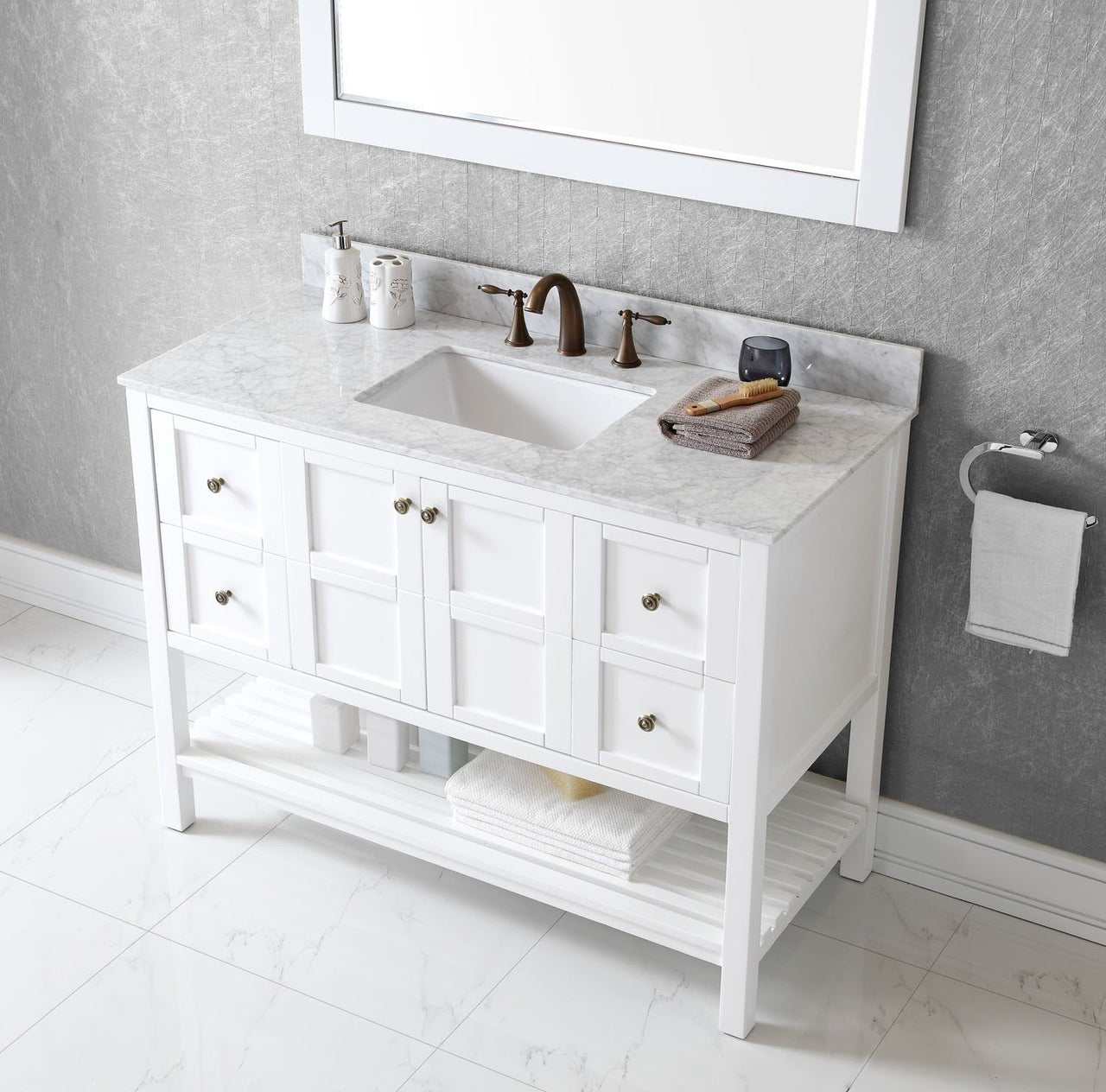 Virtu USA Winterfell 48" Single Square Sink White Top Vanity with Mirror Vanity Virtu USA 