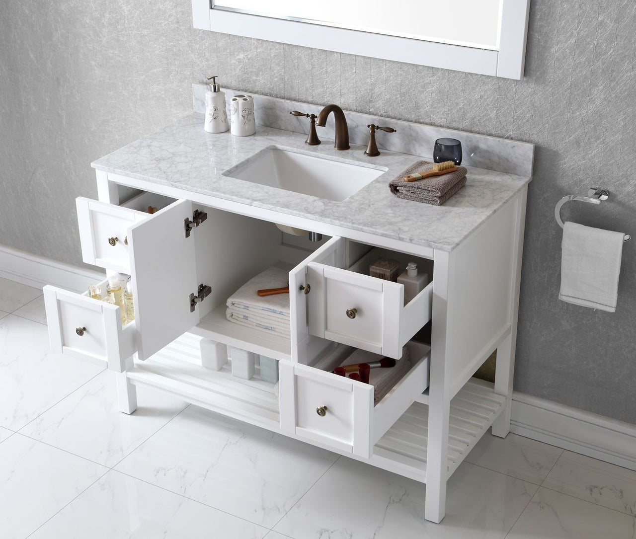 Virtu USA Winterfell 48" Single Square Sink White Top Vanity with Mirror Vanity Virtu USA 