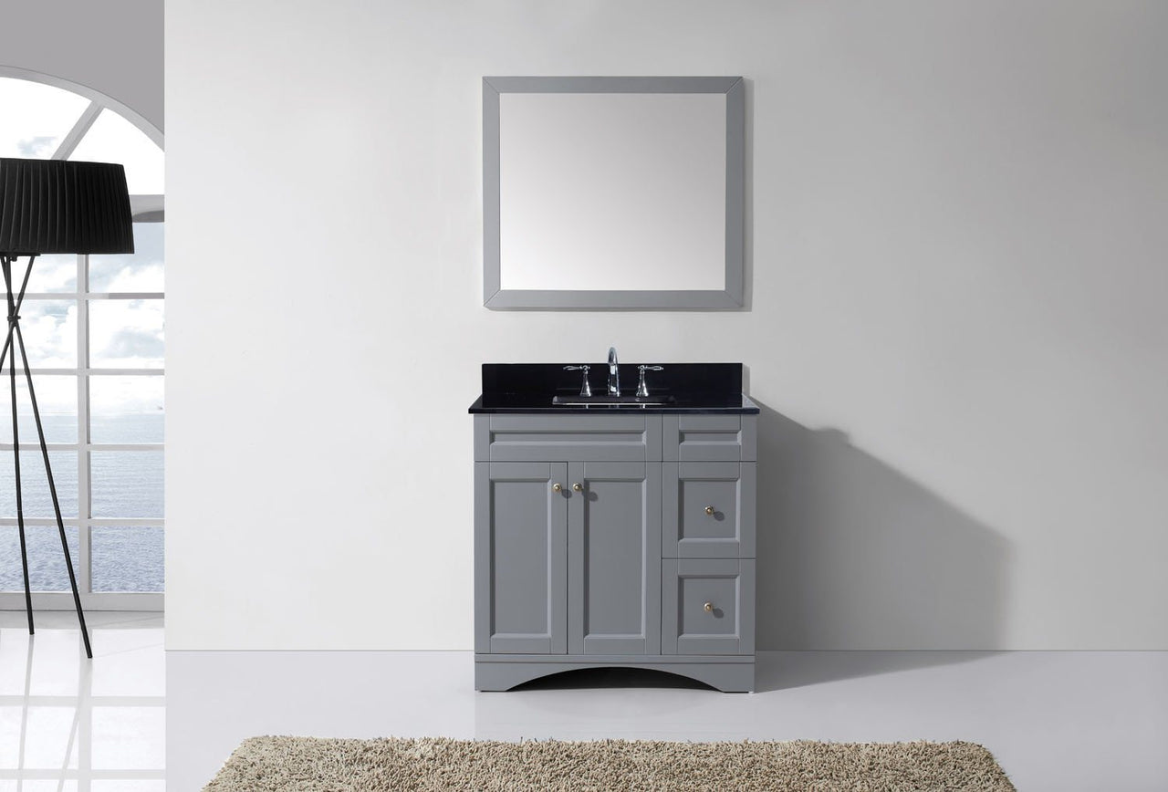 Virtu USA Elise 36" Single Square Sink Grey Top Vanity in Grey with Mirror Vanity Virtu USA 