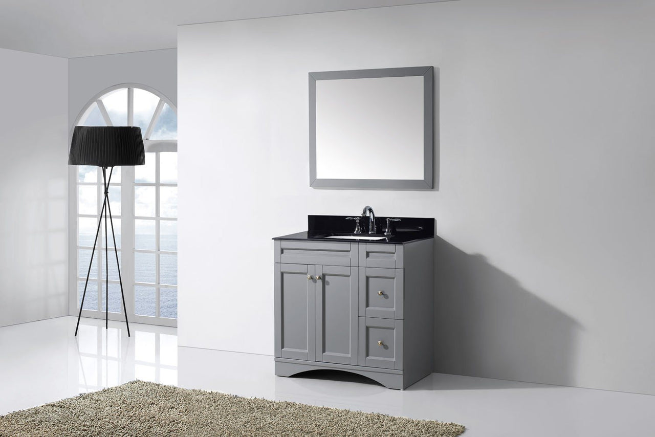 Virtu USA Elise 36" Single Square Sink Grey Top Vanity in Grey with Mirror Vanity Virtu USA 