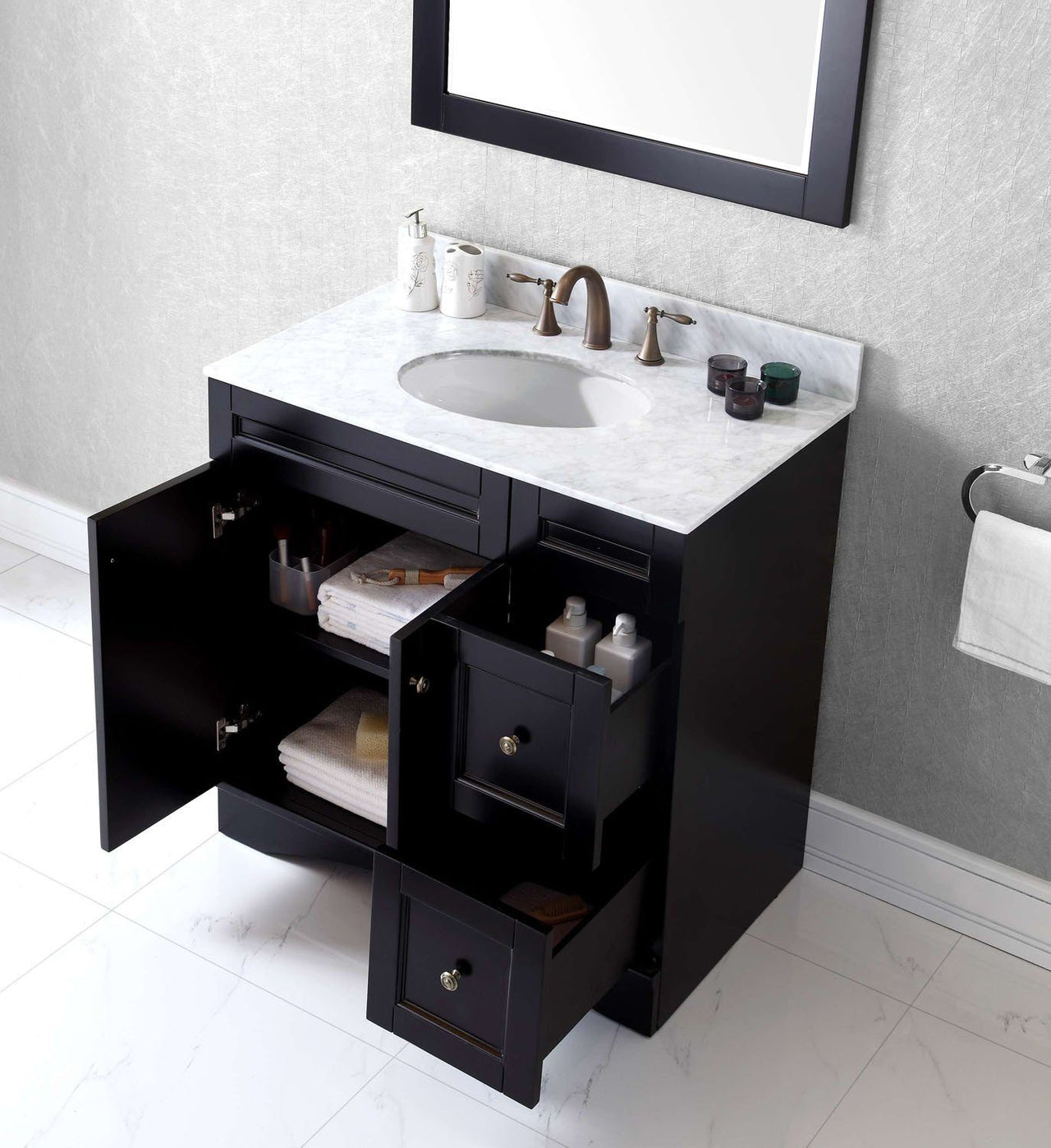 Virtu USA Elise 36" Single Round Sink Espresso Top Vanity with Mirror