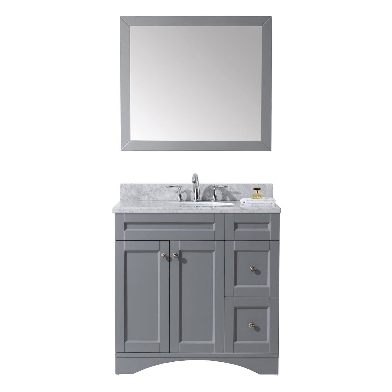 Virtu USA Elise 36" Single Round Sink Grey Top Vanity in Grey with Mirror Vanity Virtu USA 