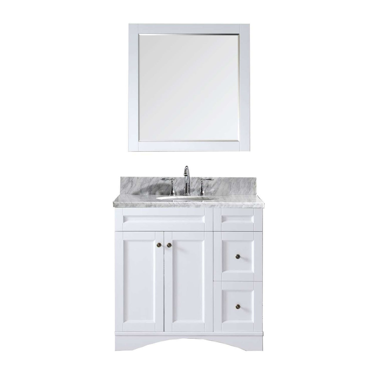 Virtu USA Elise 36" Single Round Sink White Top Vanity in White with Mirror Vanity Virtu USA 