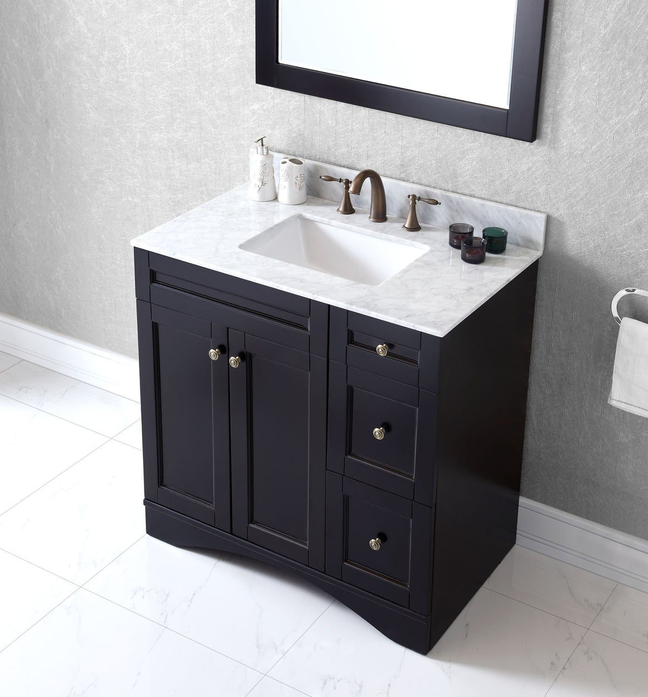 Virtu USA Elise 36" Single Square Sink Espresso Top Vanity with Mirror Vanity Virtu USA 