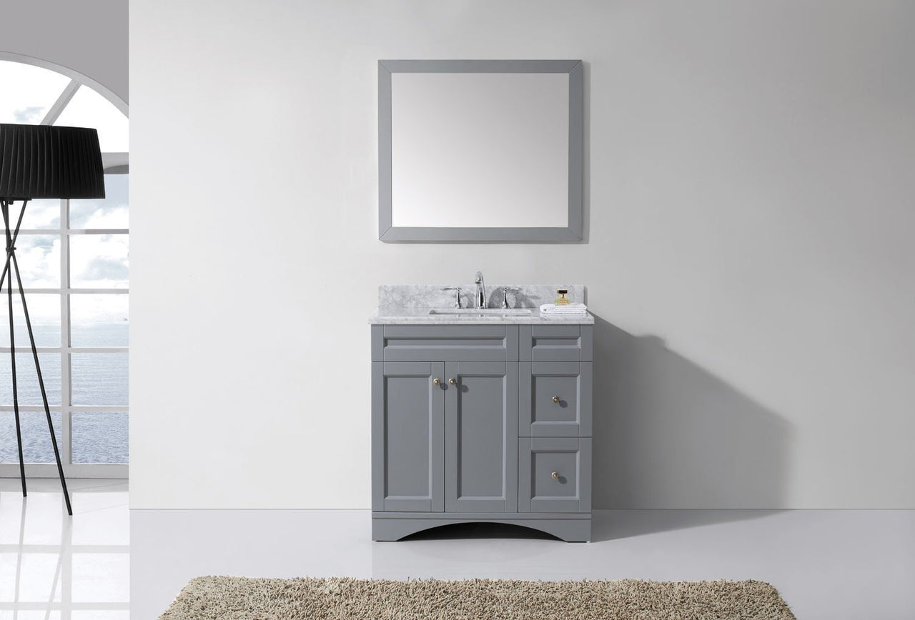Virtu USA Elise 36" Single Square Sink Grey Top Vanity in Grey with Mirror Vanity Virtu USA 