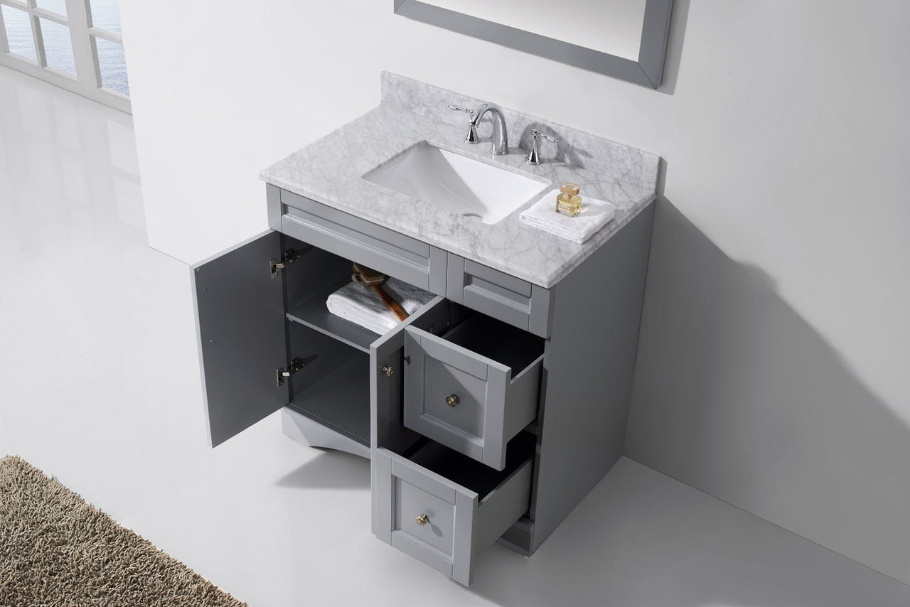 Virtu USA Elise 36" Single Square Sink Grey Top Vanity in Grey with Mirror Vanity Virtu USA 