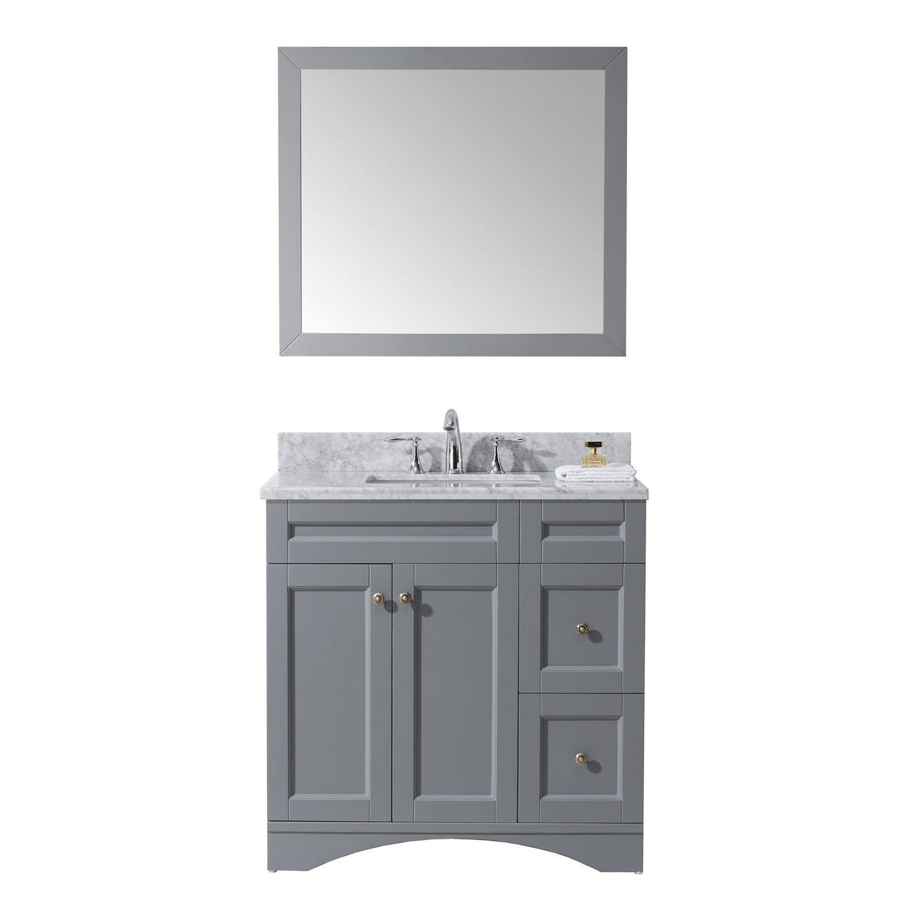 Virtu USA Elise 36" Single Square Sink Grey Top Vanity in Grey with Mirror Vanity Virtu USA 