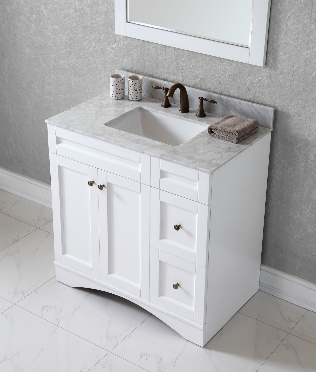 Virtu USA Elise 36" Single Square Sink White Top Vanity in White with Mirror Vanity Virtu USA 