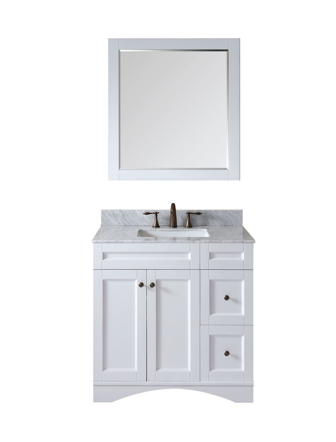 Virtu USA Elise 36" Single Square Sink White Top Vanity in White with Mirror Vanity Virtu USA 