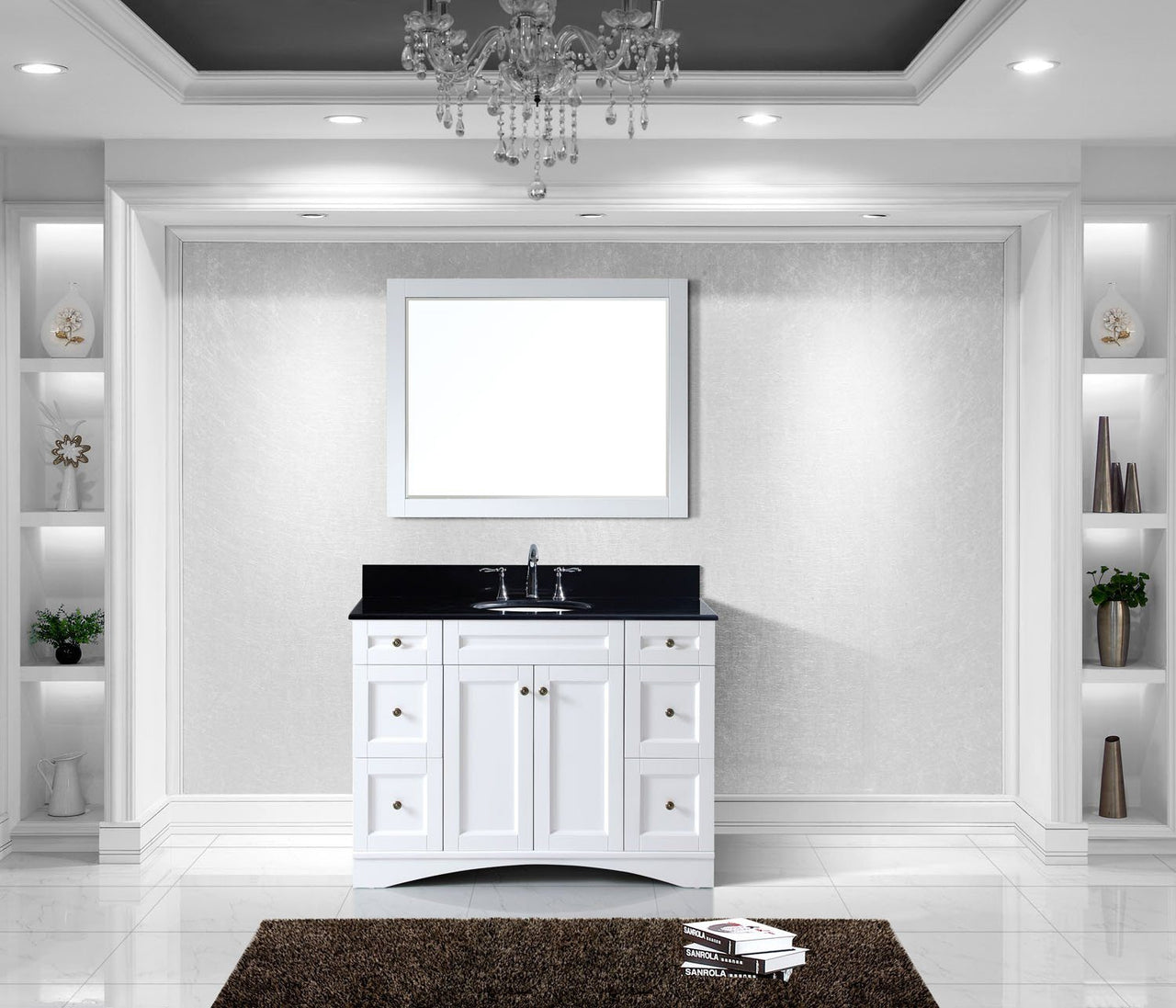 Virtu USA Elise 48" Single Round Sink White Top Vanity in White with Mirror Vanity Virtu USA 
