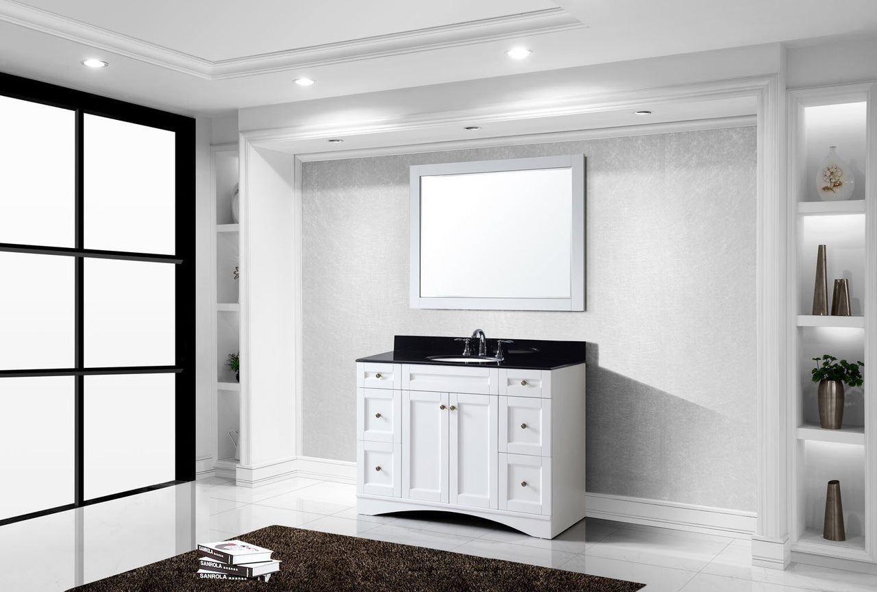 Virtu USA Elise 48" Single Round Sink White Top Vanity in White with Mirror Vanity Virtu USA 
