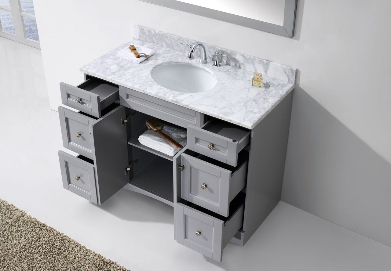 Virtu USA Elise 48" Single Round Sink Grey Top Vanity in Grey with Mirror Vanity Virtu USA 