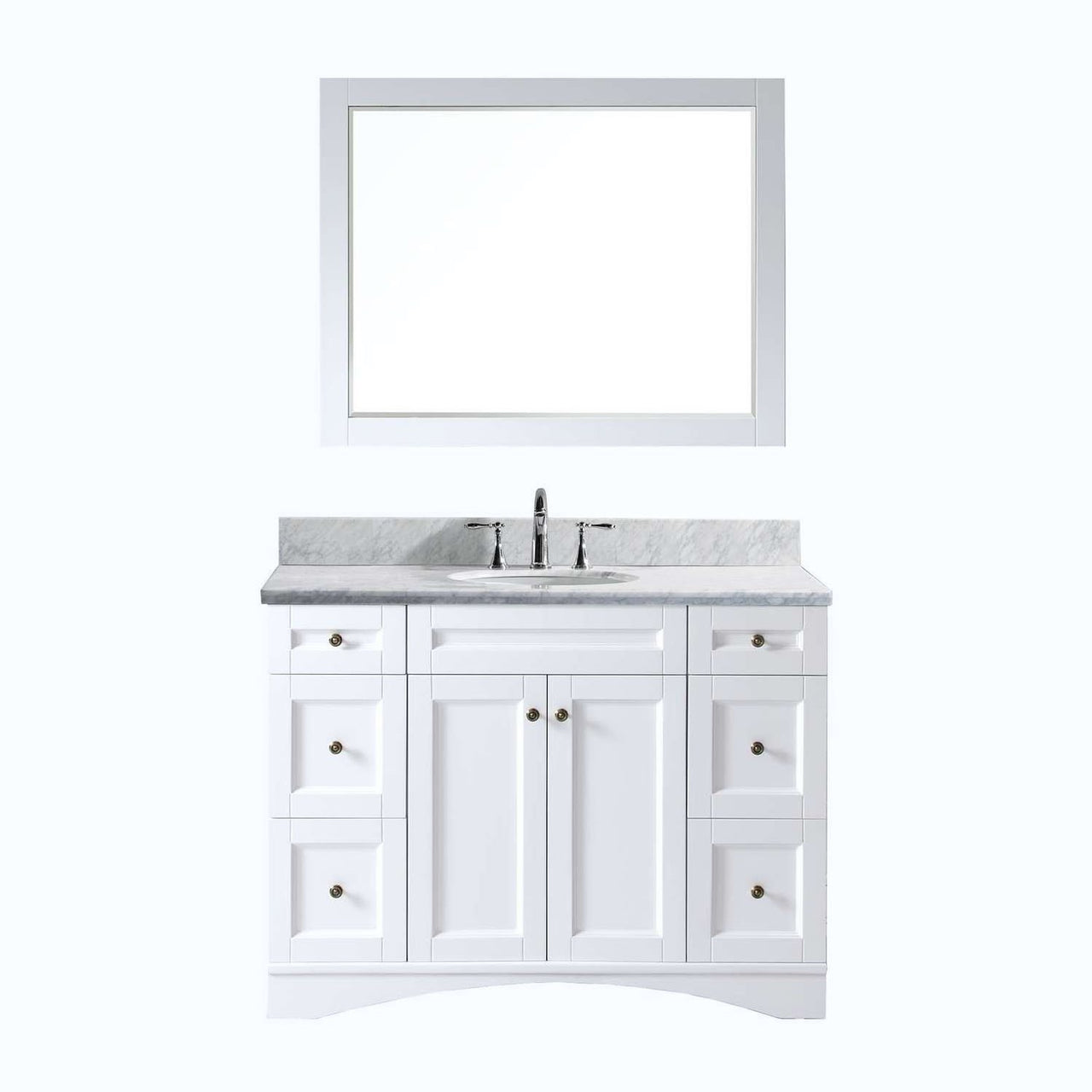 Virtu USA Elise 48" Single Round Sink White Top Vanity in White with Mirror Vanity Virtu USA 