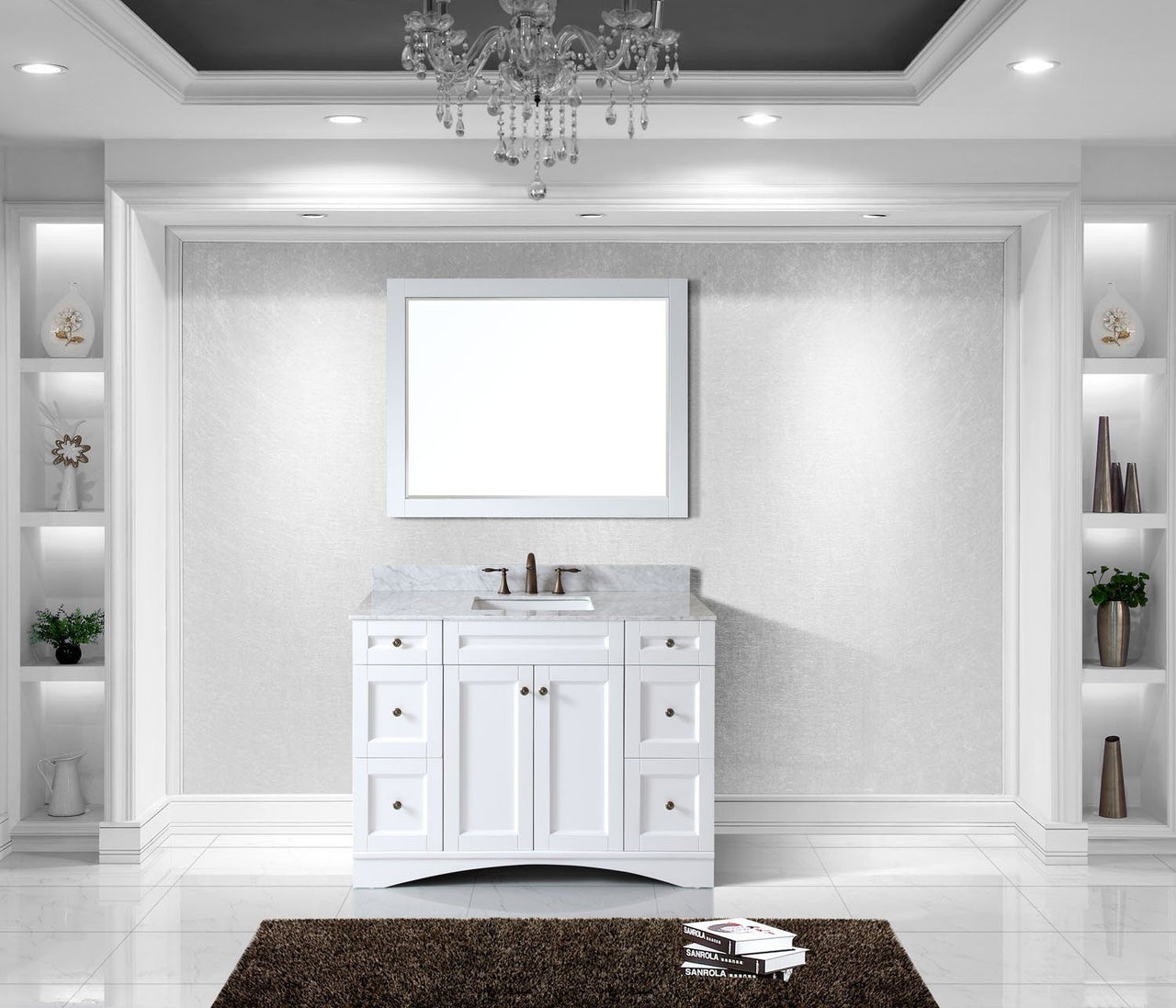 Virtu USA Elise 48" Single Square Sink White Top Vanity in White with Mirror Vanity Virtu USA 
