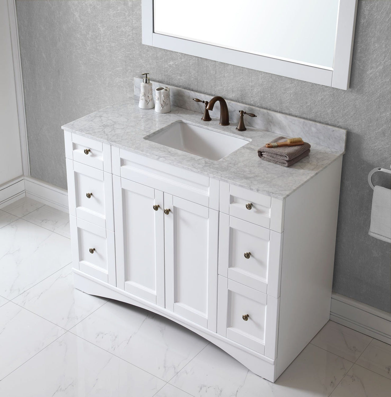 Virtu USA Elise 48" Single Square Sink White Top Vanity in White with Mirror Vanity Virtu USA 