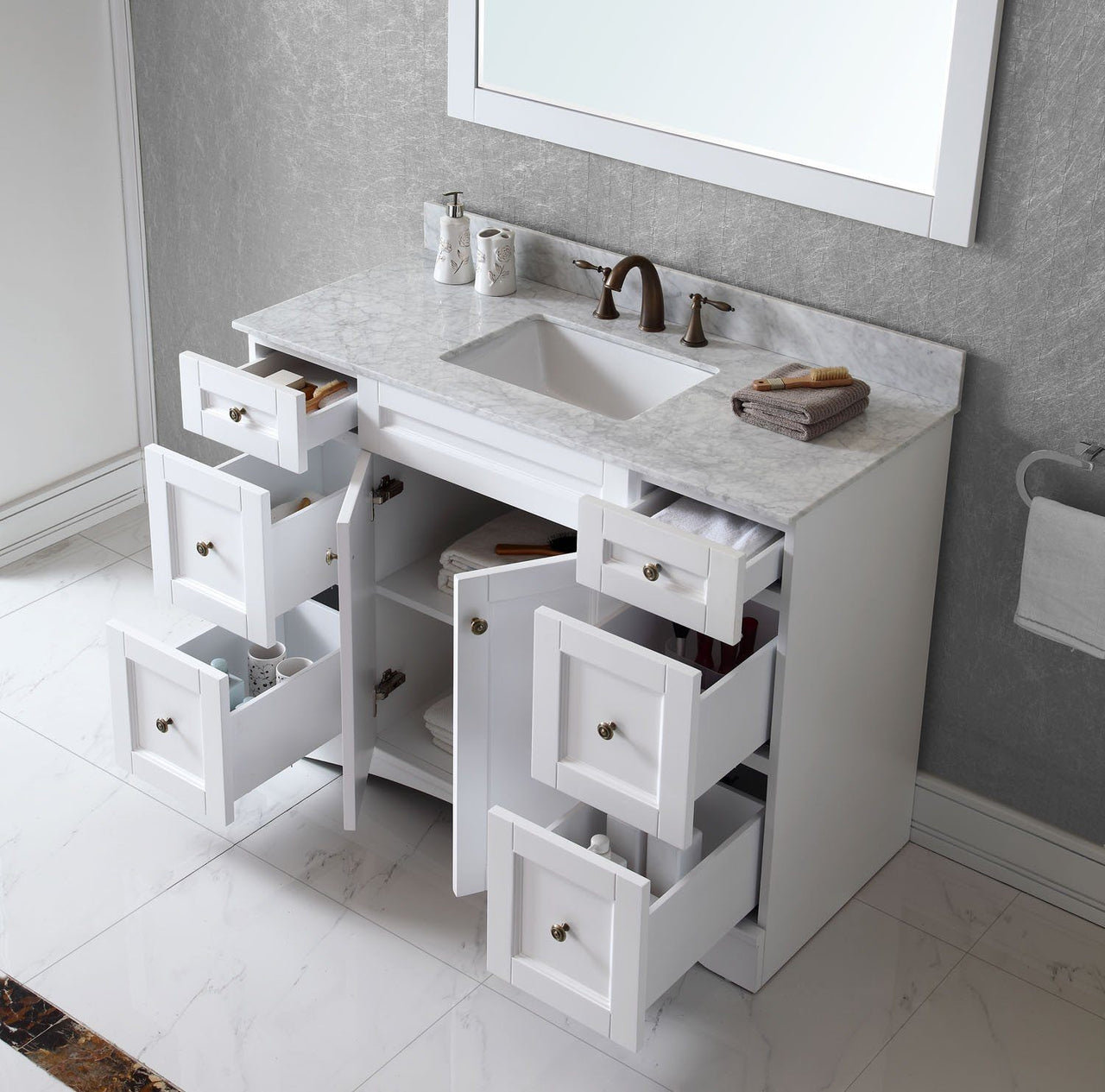 Virtu USA Elise 48" Single Square Sink White Top Vanity in White with Mirror Vanity Virtu USA 