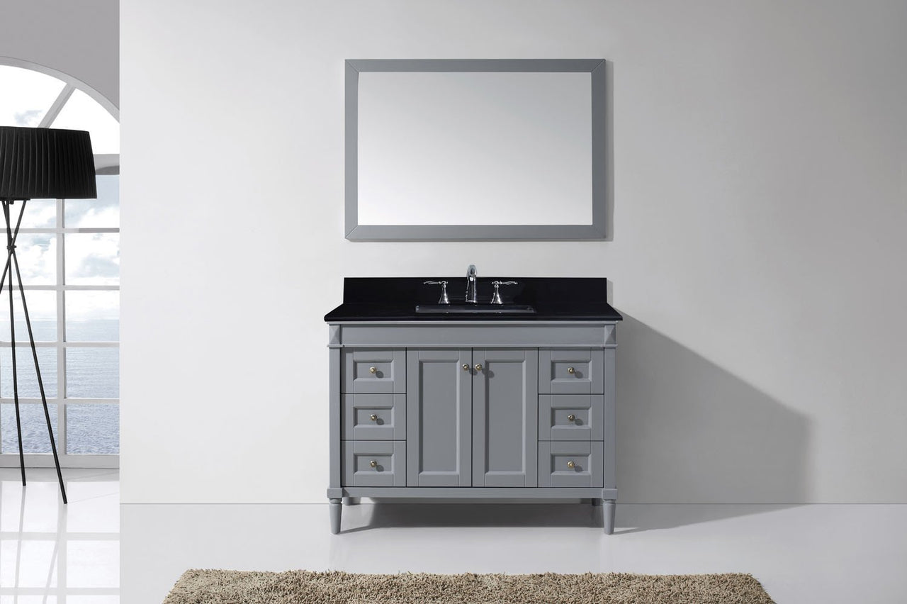 Virtu USA Tiffany 48" Single Square Sink Grey Top Vanity in Grey with Mirror Vanity Virtu USA 