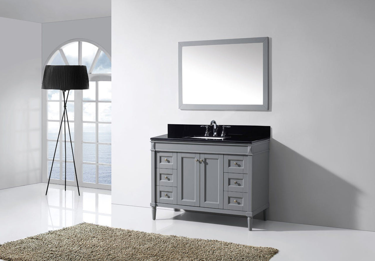 Virtu USA Tiffany 48" Single Square Sink Grey Top Vanity in Grey with Mirror Vanity Virtu USA 