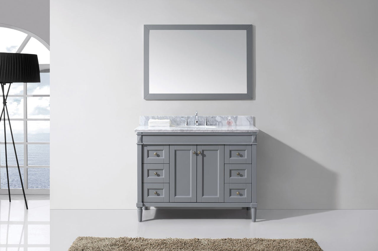 Virtu USA Tiffany 48" Single Round Sink Grey Top Vanity in Grey with Mirror Vanity Virtu USA 