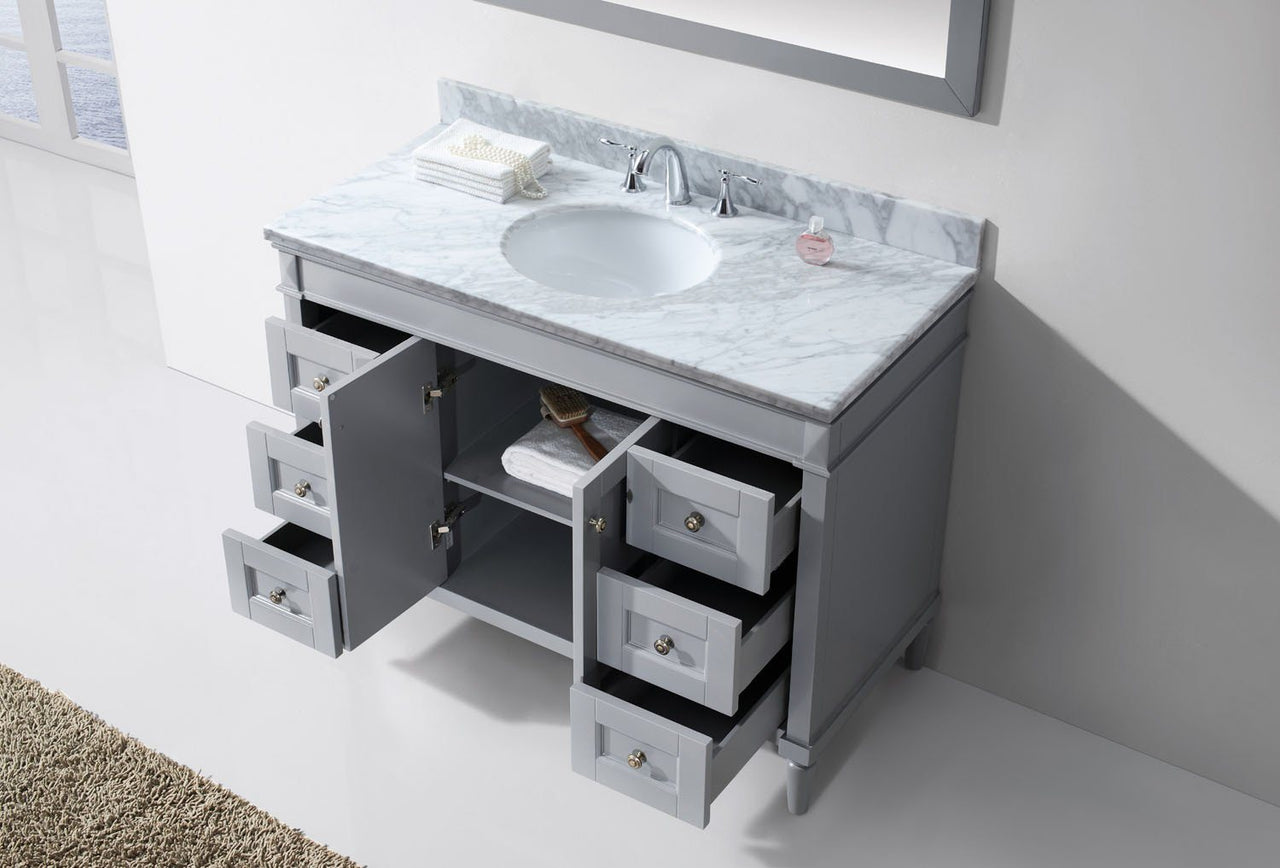 Virtu USA Tiffany 48" Single Round Sink Grey Top Vanity in Grey with Mirror Vanity Virtu USA 