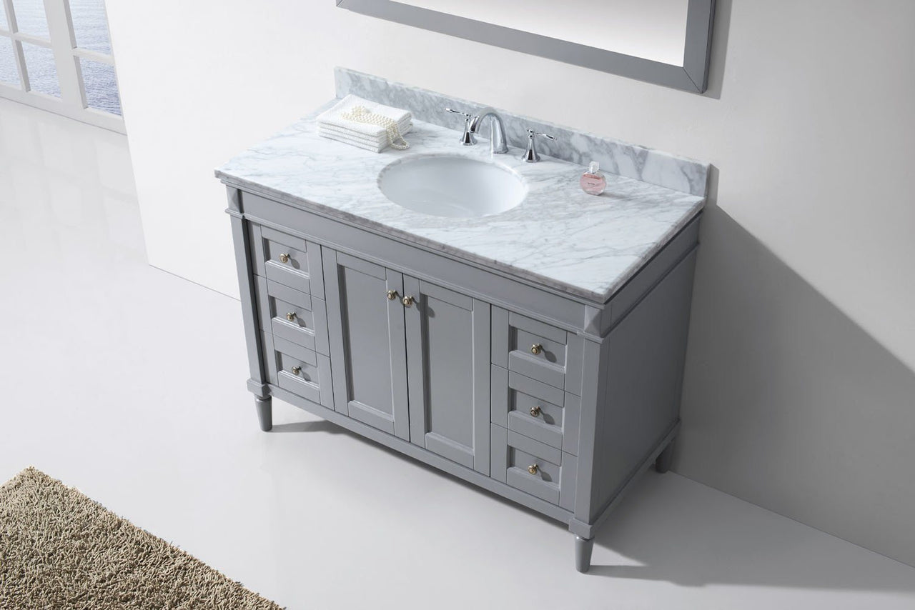 Virtu USA Tiffany 48" Single Round Sink Grey Top Vanity in Grey with Mirror Vanity Virtu USA 