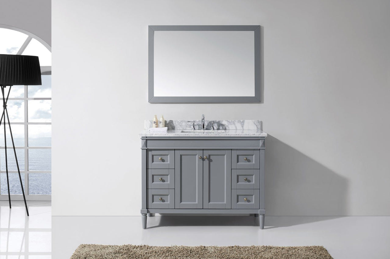Virtu USA Tiffany 48" Single Square Sink Grey Top Vanity in Grey with Mirror Vanity Virtu USA 