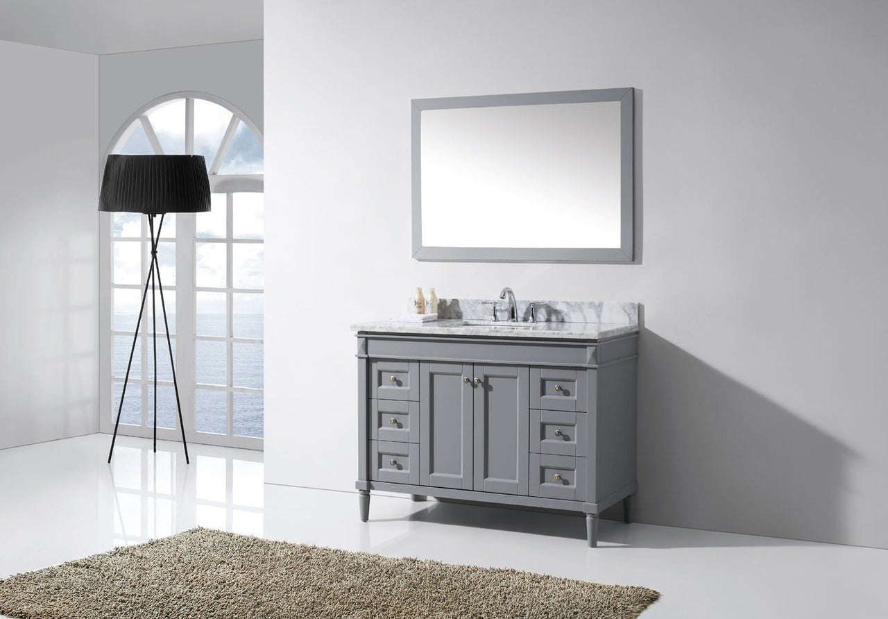 Virtu USA Tiffany 48" Single Square Sink Grey Top Vanity in Grey with Mirror Vanity Virtu USA 