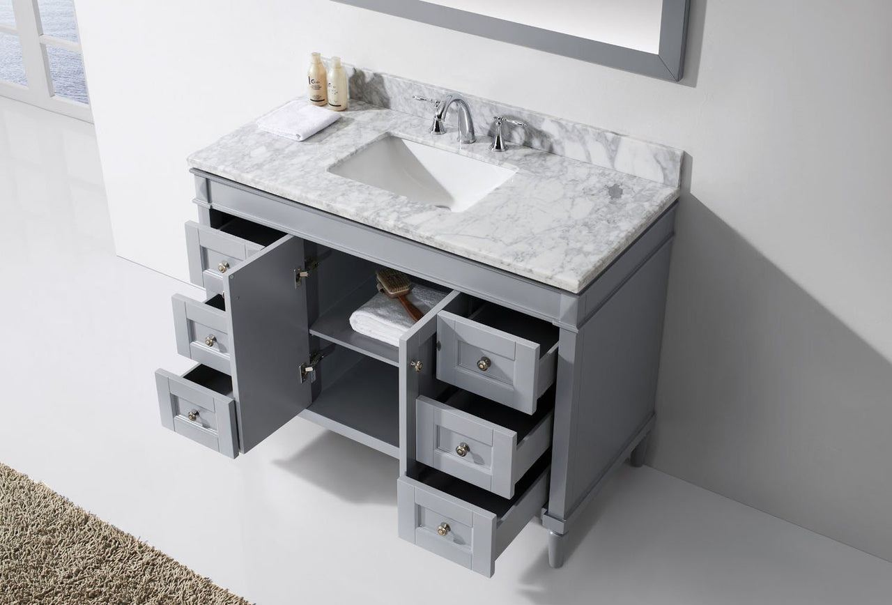 Virtu USA Tiffany 48" Single Square Sink Grey Top Vanity in Grey with Mirror Vanity Virtu USA 