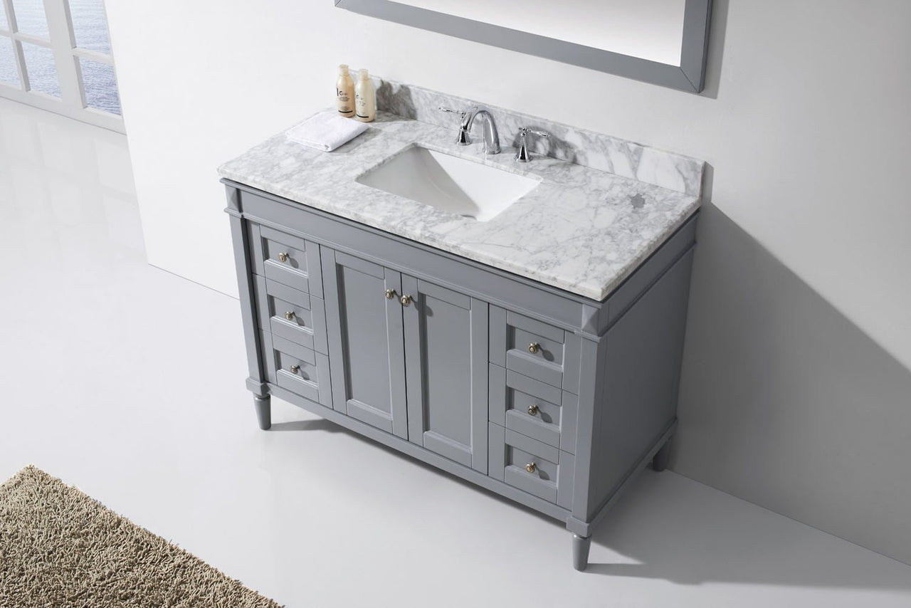 Virtu USA Tiffany 48" Single Square Sink Grey Top Vanity in Grey with Mirror Vanity Virtu USA 