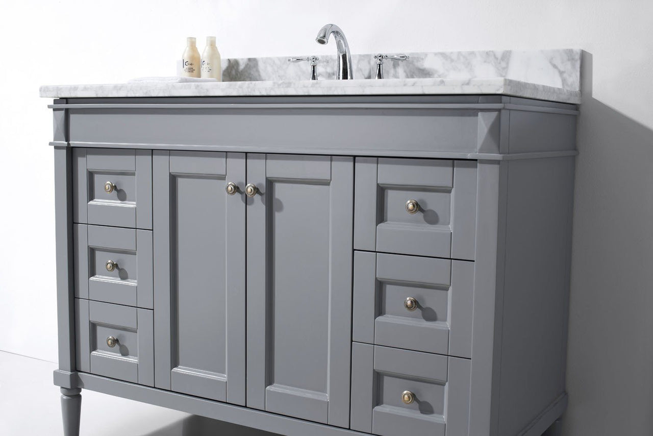 Virtu USA Tiffany 48" Single Square Sink Grey Top Vanity in Grey with Mirror Vanity Virtu USA 