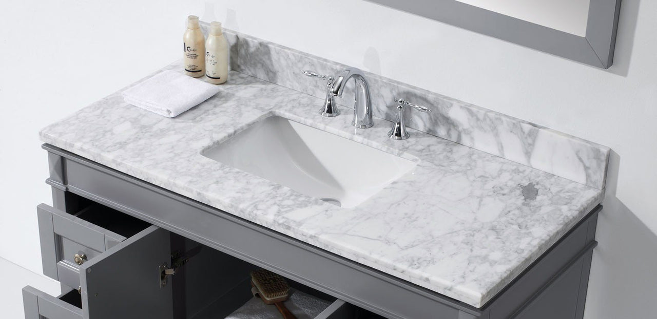 Virtu USA Tiffany 48" Single Square Sink Grey Top Vanity in Grey with Mirror Vanity Virtu USA 