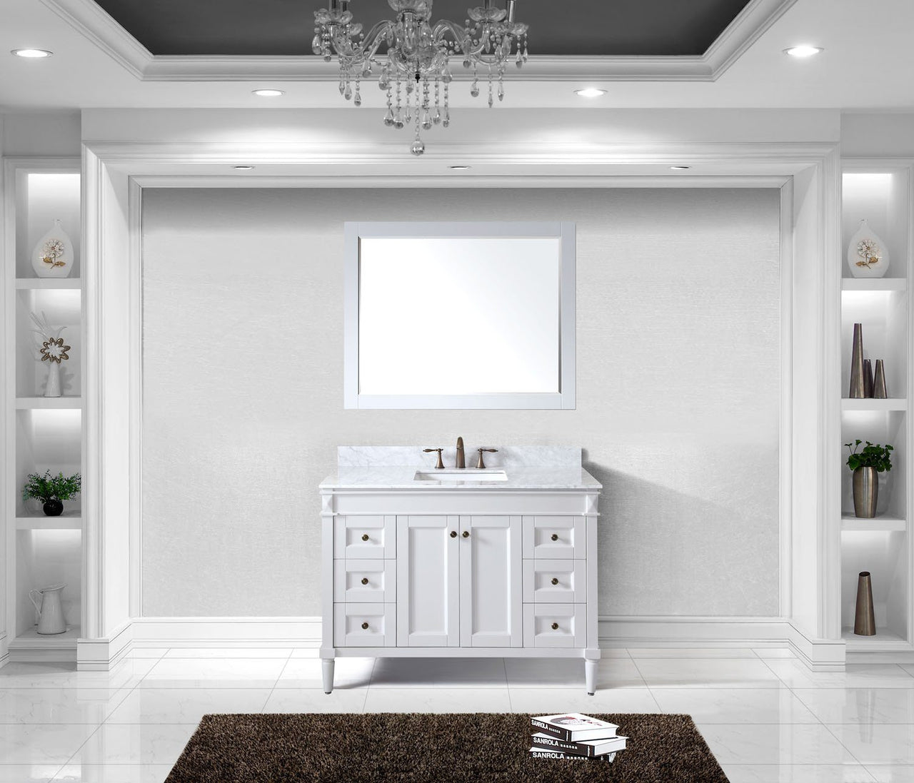 Virtu USA Tiffany 48" Single Square Sink White Top Vanity in White with Mirror Vanity Virtu USA 