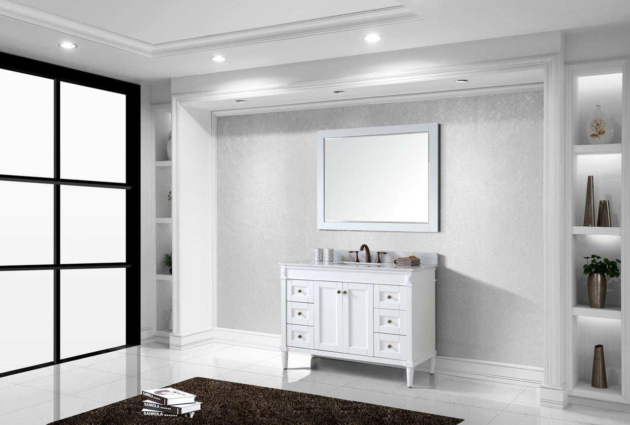 Virtu USA Tiffany 48" Single Square Sink White Top Vanity in White with Mirror Vanity Virtu USA 