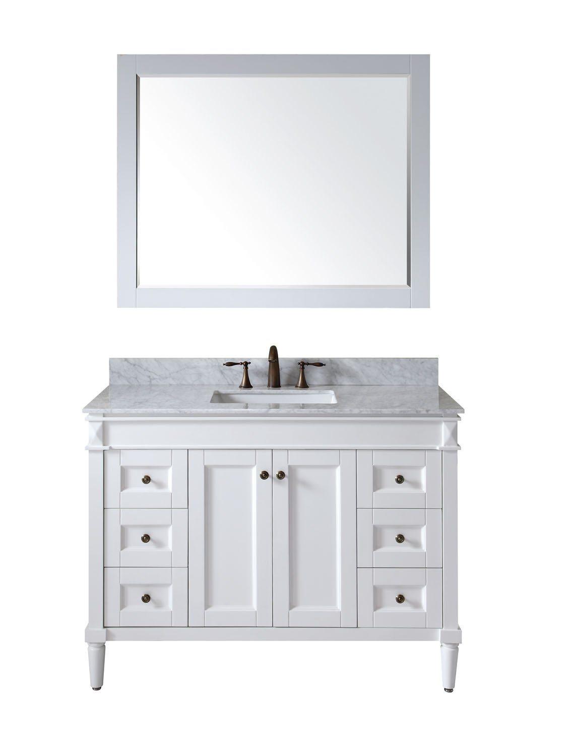 Virtu USA Tiffany 48" Single Square Sink White Top Vanity in White with Mirror Vanity Virtu USA 