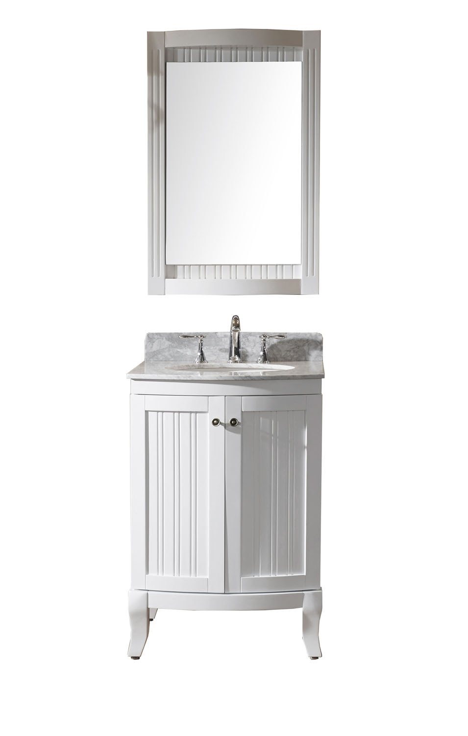 Virtu USA Khaleesi 24" Single Round Sink White Top Vanity in White with Mirror Vanity Virtu USA 