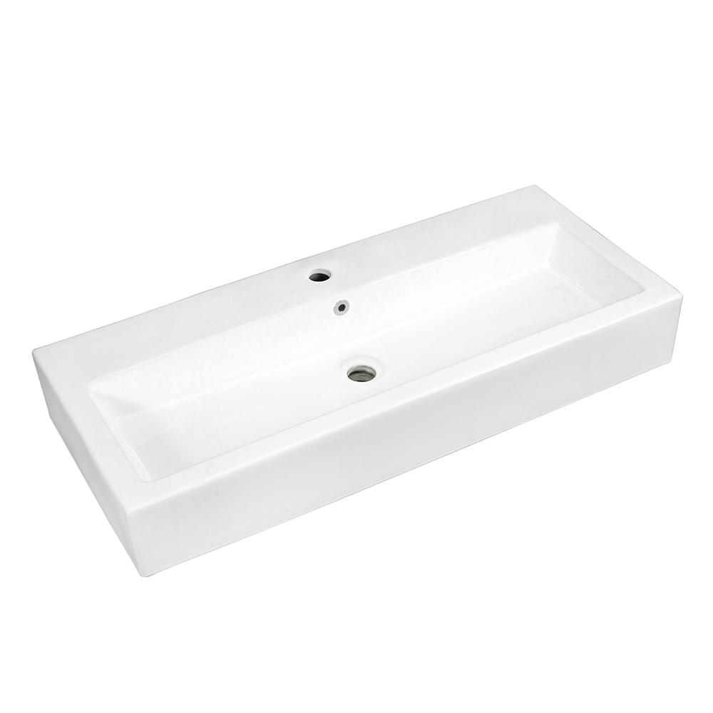 Fauceture EV3917 Elongated 39" x 17" Rectangular White Vessel Sink Bathroom Sink Kingston Brass Default Title 