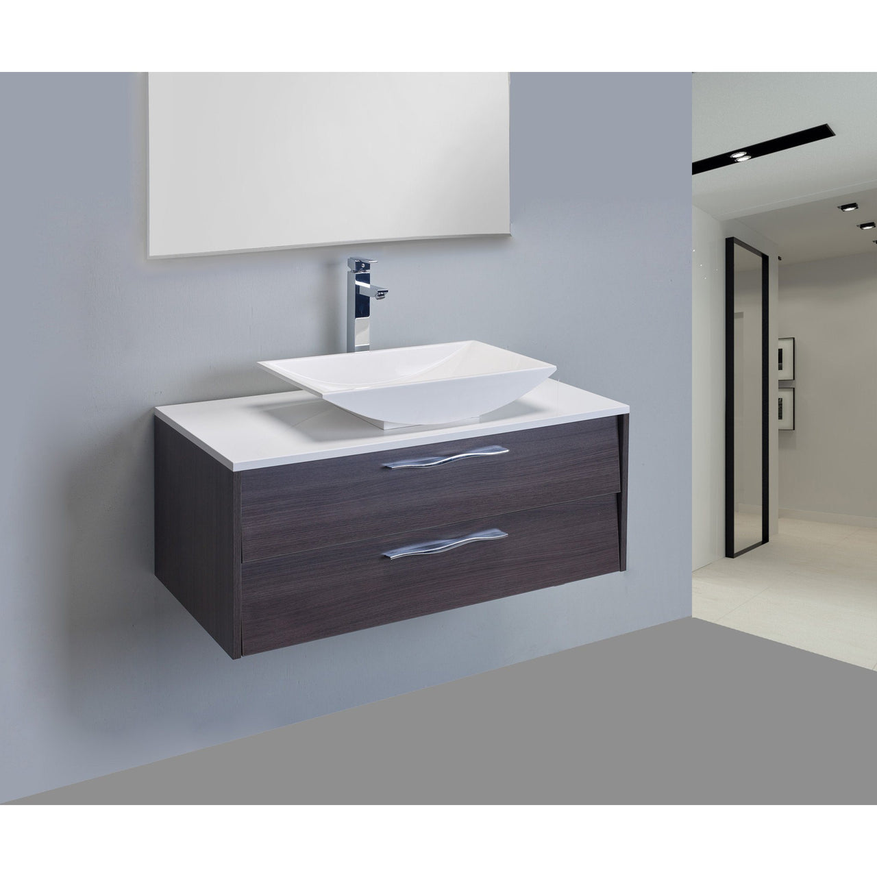 Eviva Zenvi® 39" Grey Oak Modern Vanity Set with Overmount White Acrylic Sink Vanity Eviva 