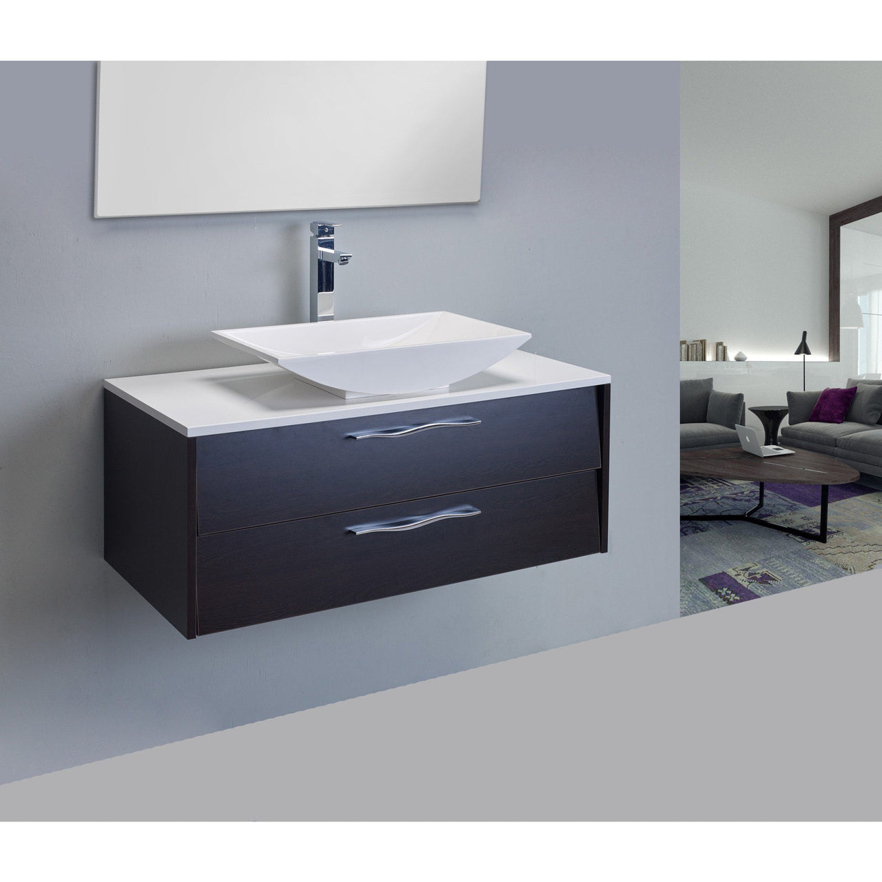 Eviva Zenvi® 39" Wenge (Dark Brown) Modern Vanity Set with Overmount White Acrylic Sink Vanity Eviva 