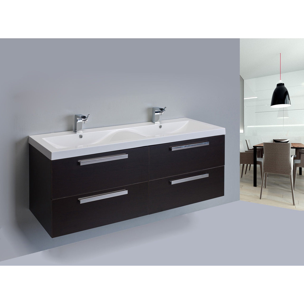 Eviva Largo® 57" Wenge Modern Vanity Set with Integrated White Acrylic Double Sink Vanity Eviva 