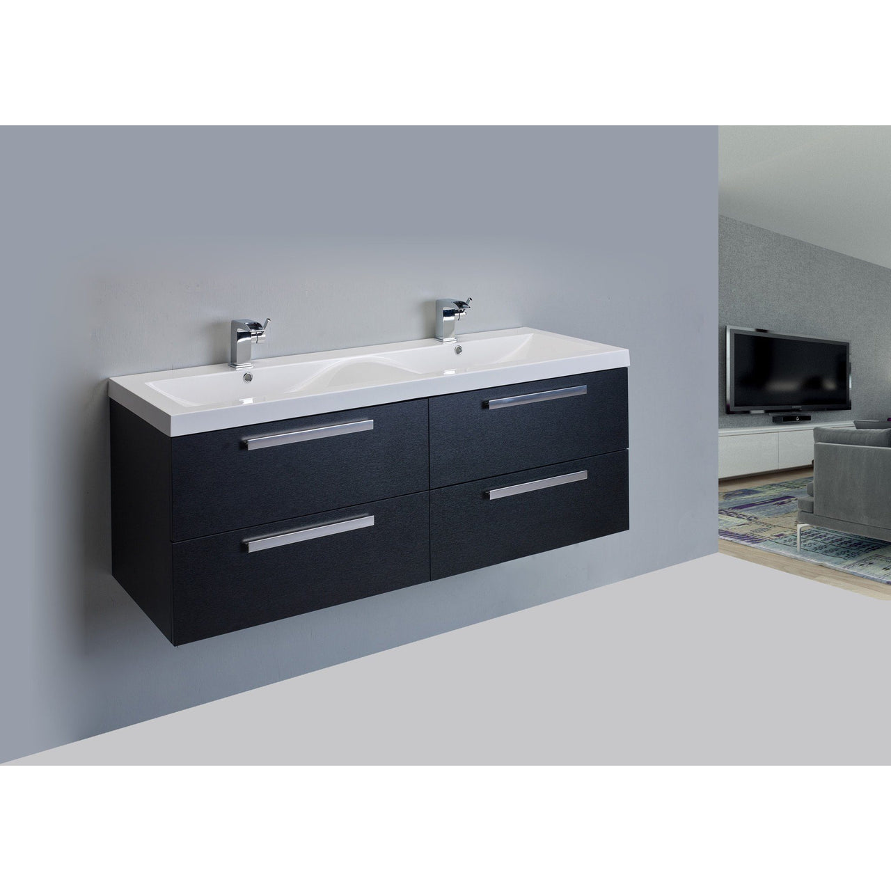 Eviva Largo® 57" Black-Wood Modern Vanity Set with Integrated White Acrylic Double Sink Vanity Eviva 