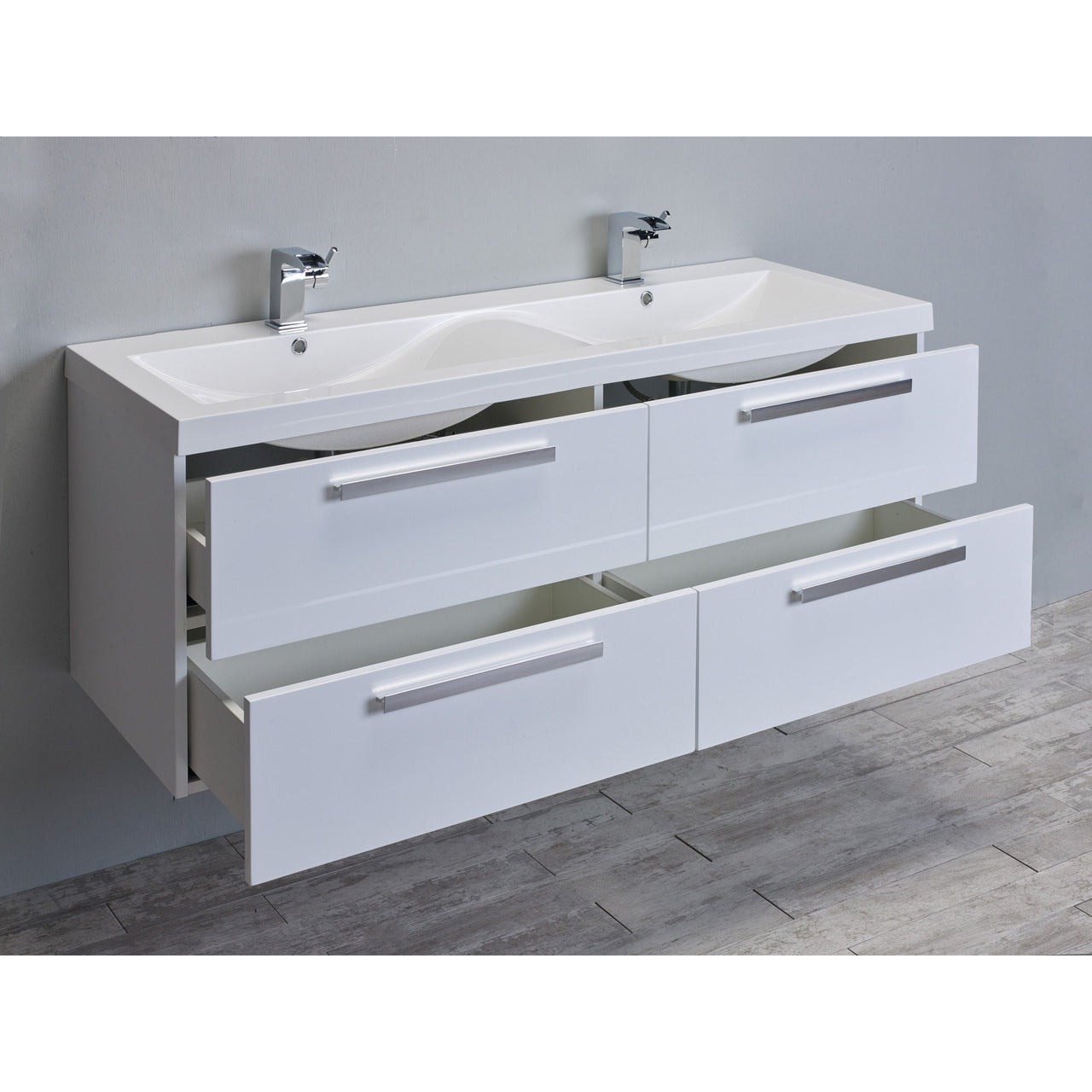 Eviva Largo® 57" White Modern Vanity Set with Integrated White Acrylic Double Sink Vanity Eviva 