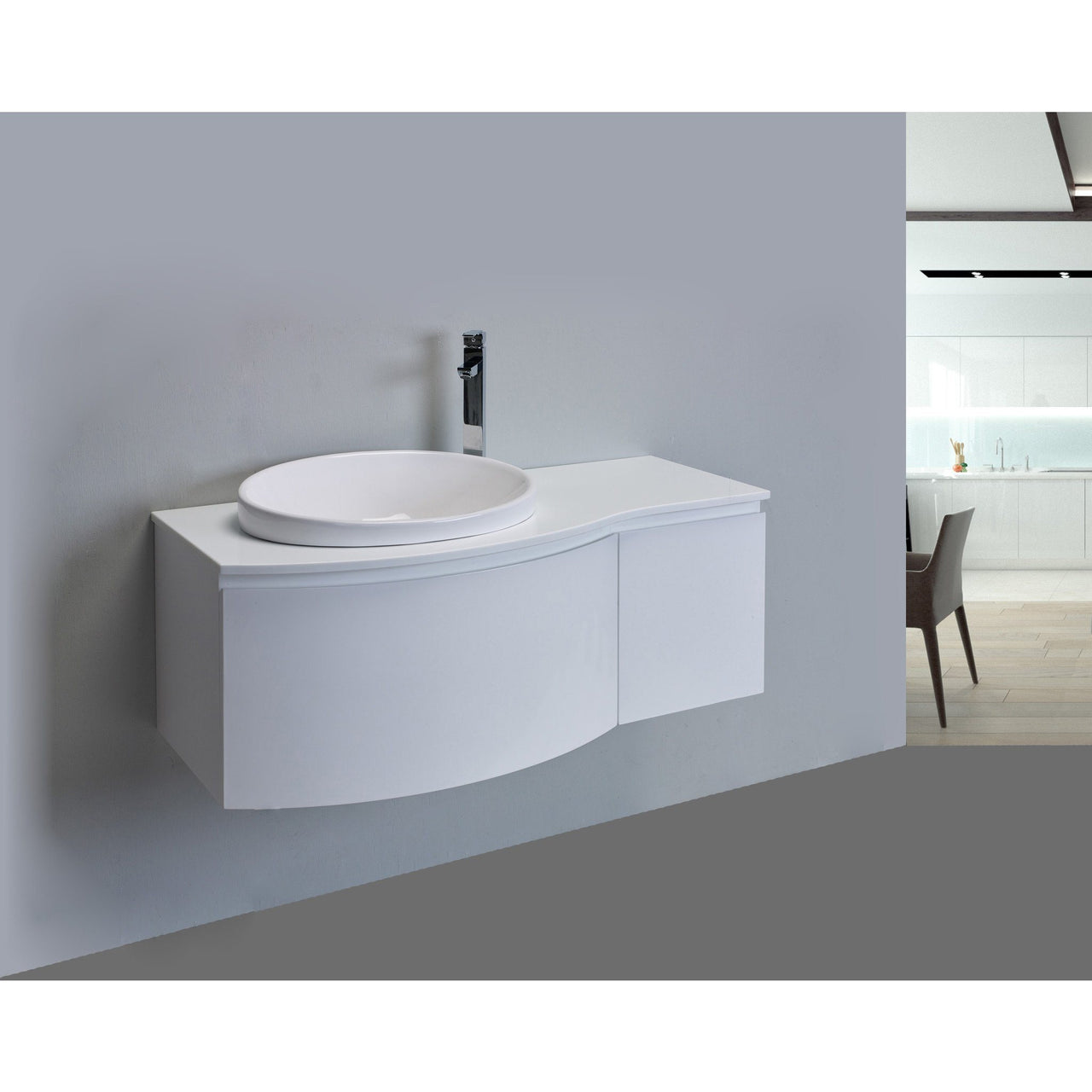 Eviva Curvy 48" White Modern Vanity Wall Mount with Glassos Counter-top & Sink Vanity Eviva 