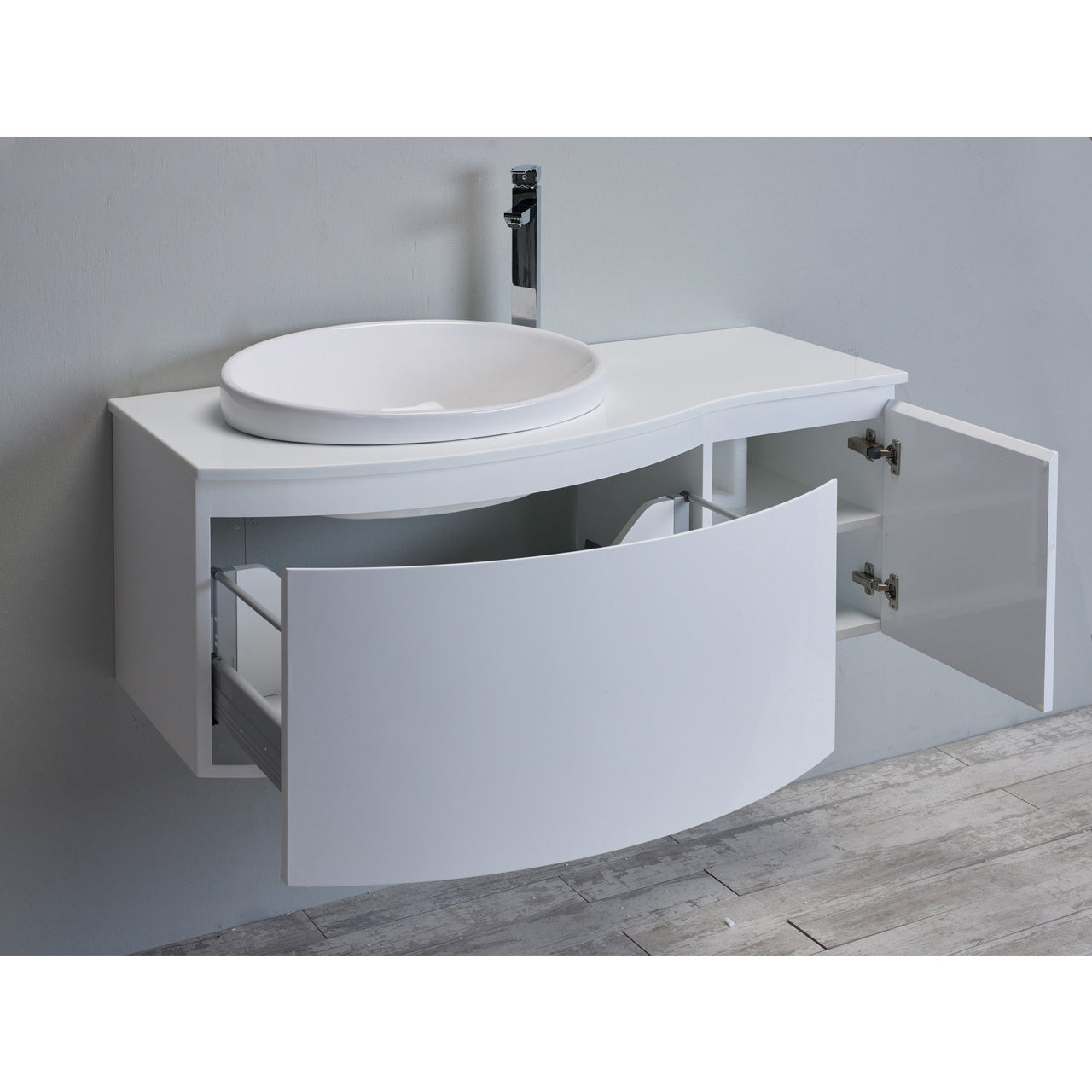 Eviva Curvy 48" White Modern Vanity Wall Mount with Glassos Counter-top & Sink Vanity Eviva 