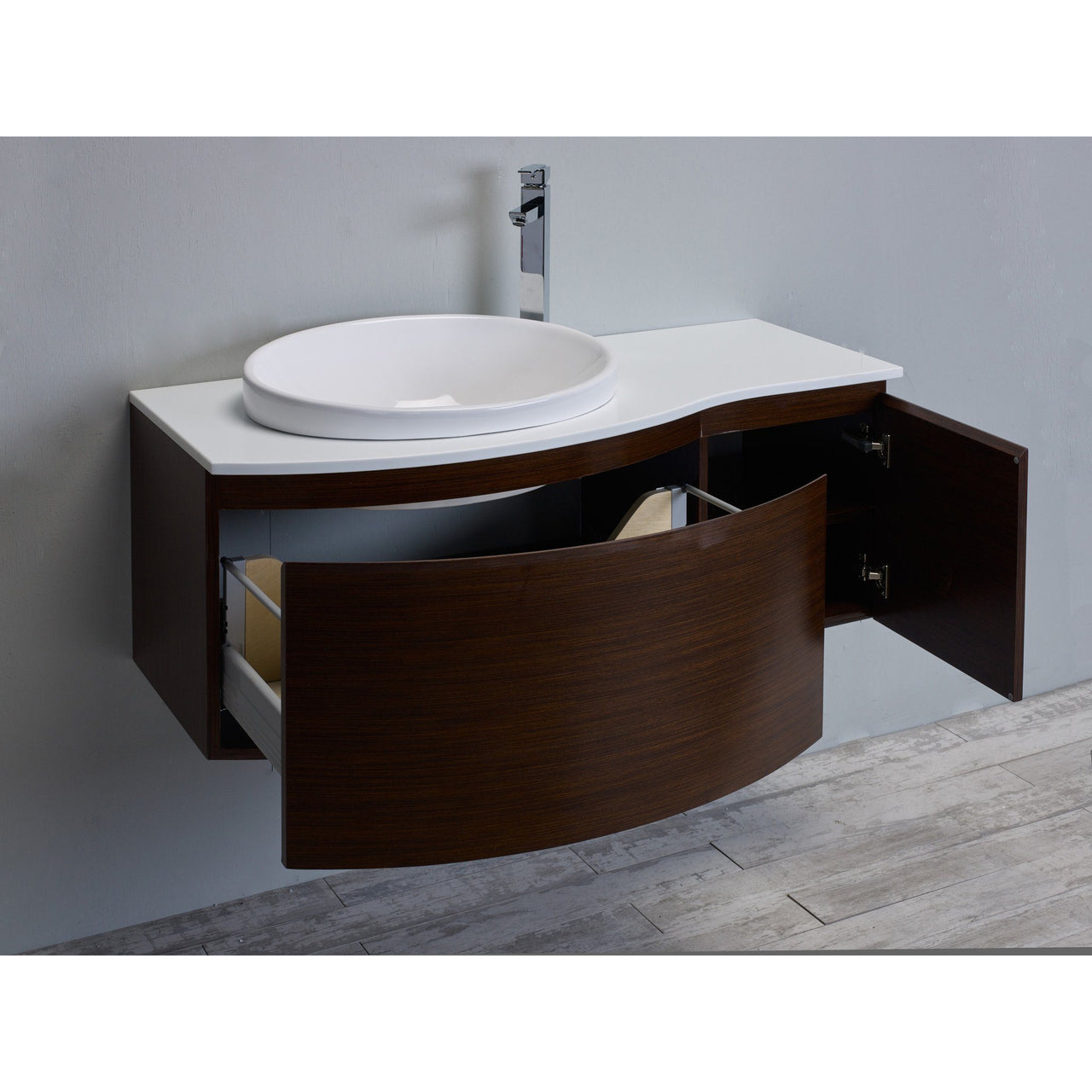 Eviva Curvy 48" Iron Wood Modern Vanity, Wall Mount with Glassos Counter-top & Sink Vanity Eviva 