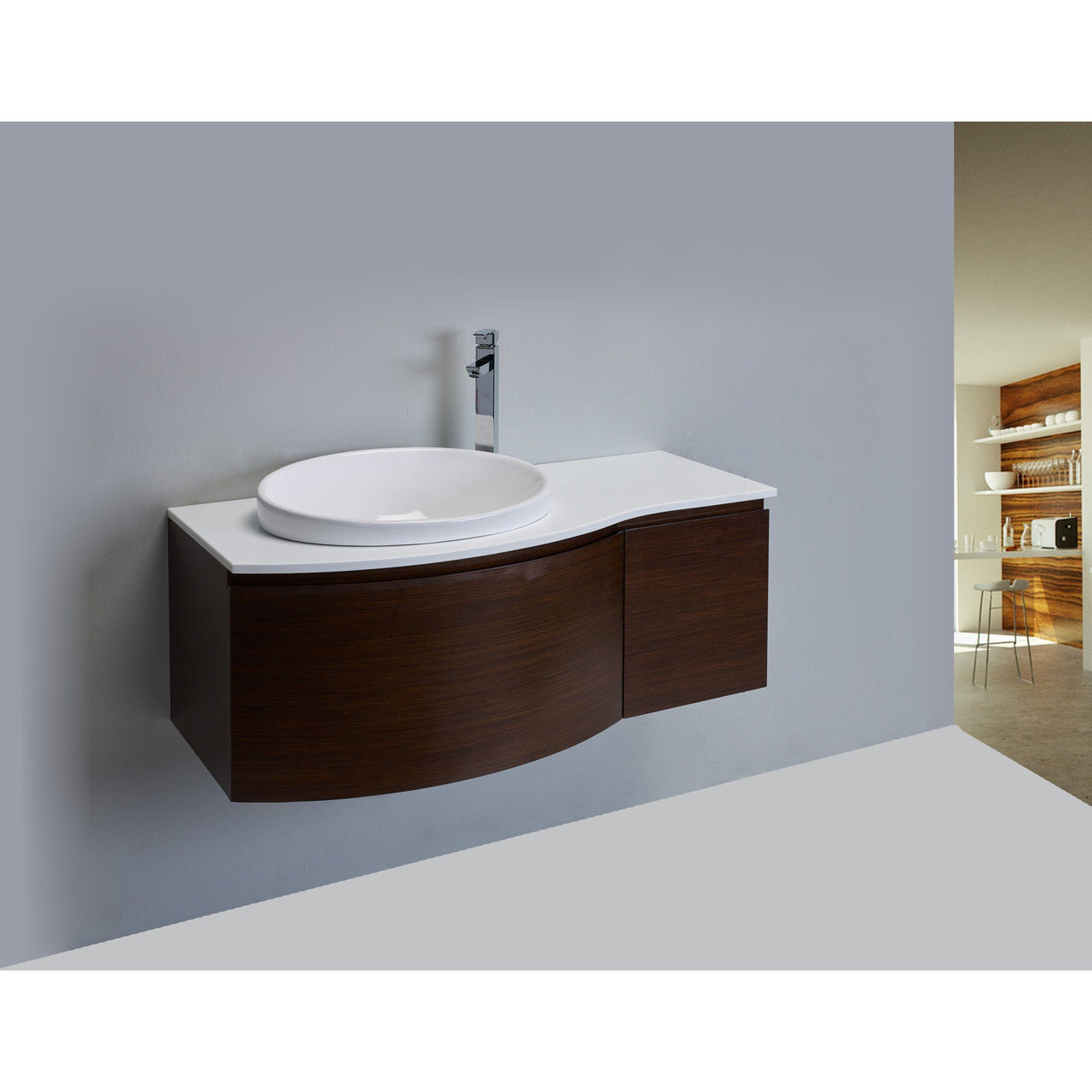 Eviva Curvy 48" Iron Wood Modern Vanity, Wall Mount with Glassos Counter-top & Sink Vanity Eviva 