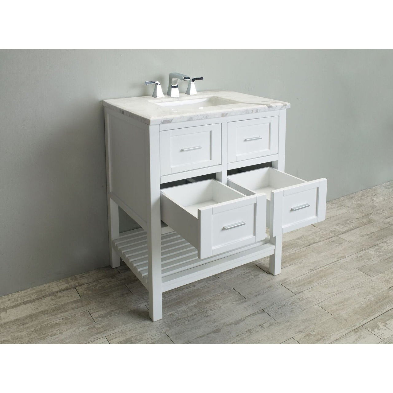 Eviva Natalie F.® 30" White Vanity with White Jazz Marble Counter-top & White Undermount Porcelain Sink Vanity Eviva 