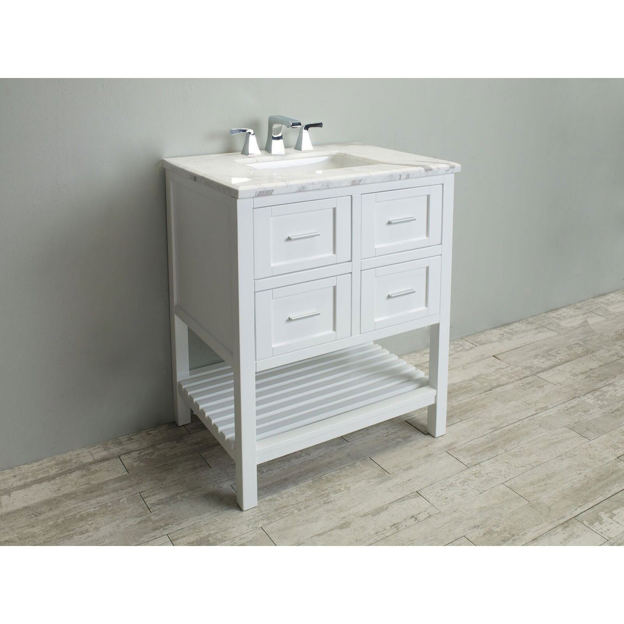 Eviva Natalie F.® 30" White Vanity with White Jazz Marble Counter-top & White Undermount Porcelain Sink Vanity Eviva 